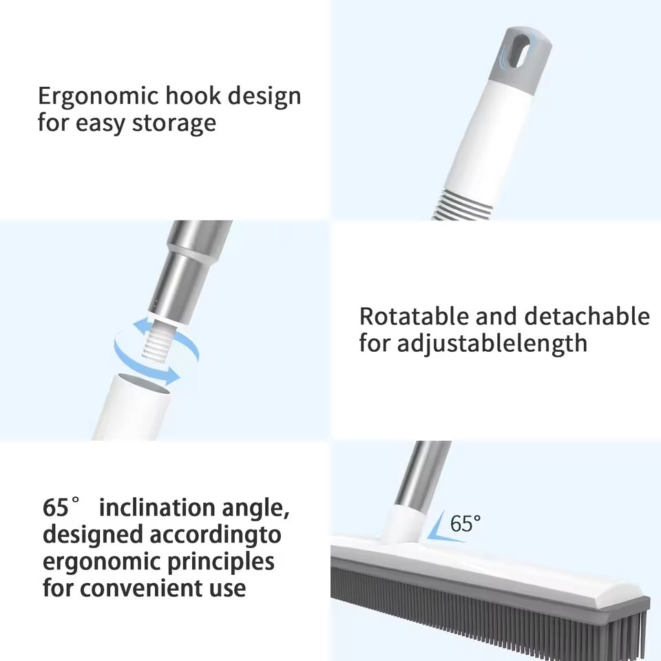 2 in 1 Rubber Broom,Adjustable Stainless Steels Handle,  Brush