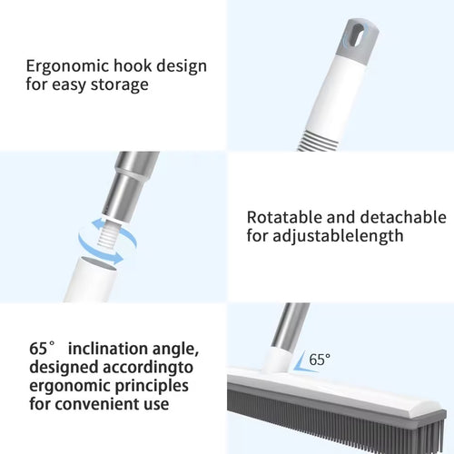 2 in 1 Rubber Broom,Adjustable Stainless Steels Handle,  Brush