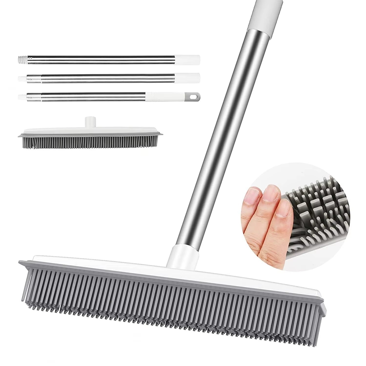 2 in 1 Rubber Broom,Adjustable Stainless Steels Handle,  Brush