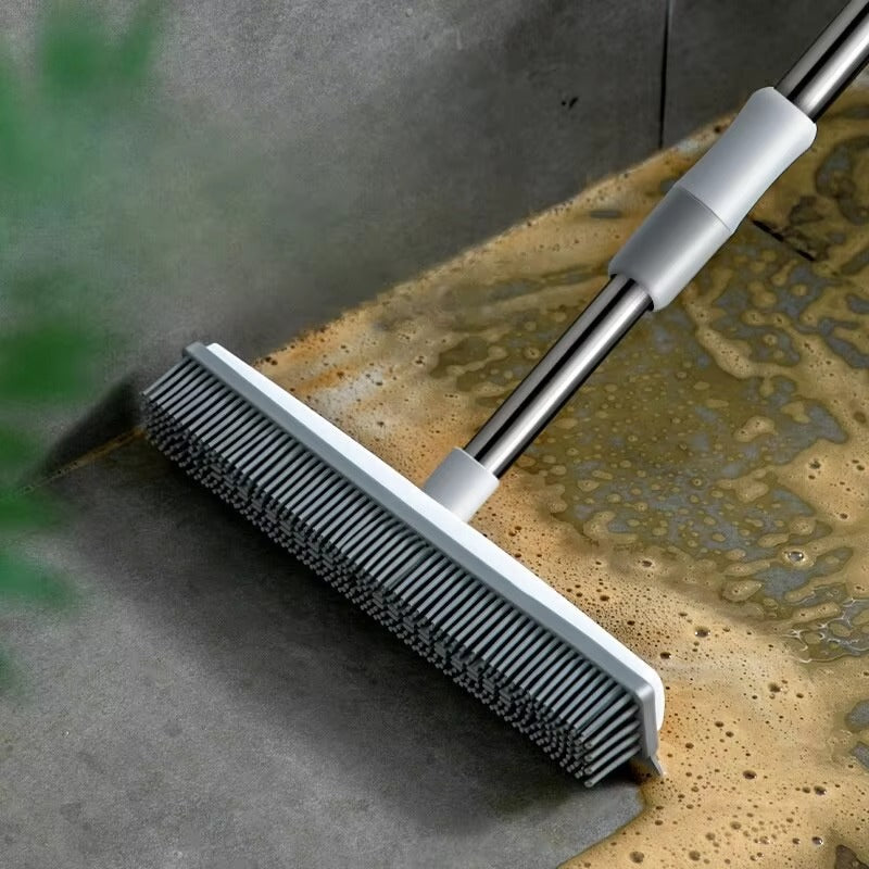 2 in 1 Rubber Broom,Adjustable Stainless Steels Handle,  Brush