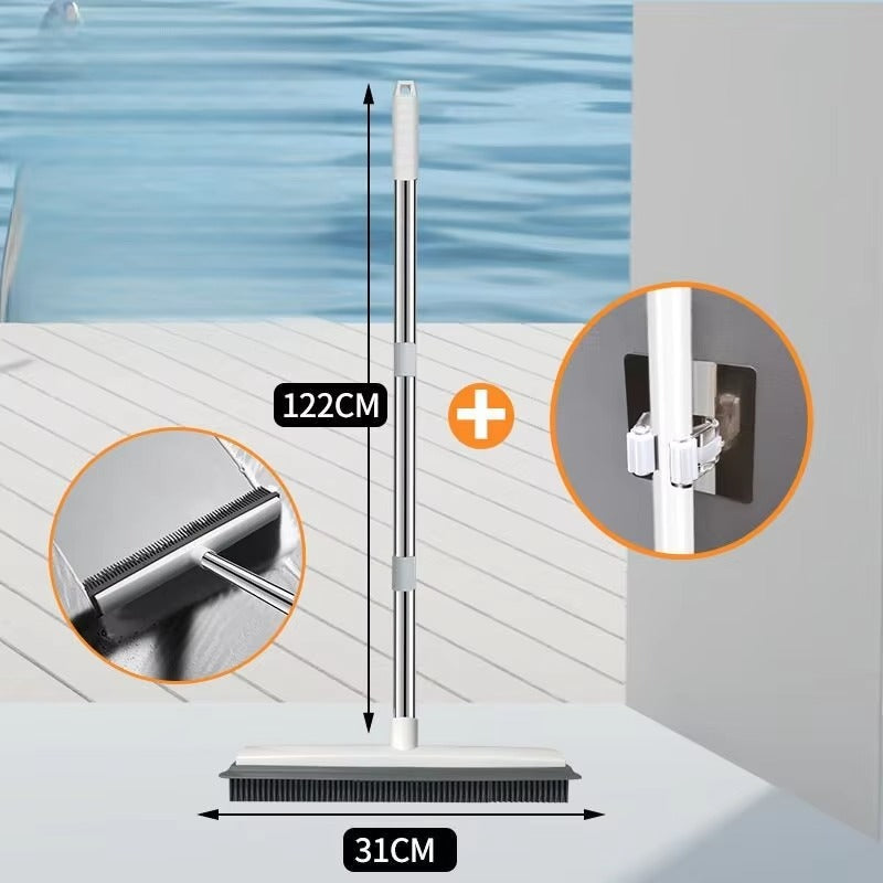 2 in 1 Rubber Broom,Adjustable Stainless Steels Handle,  Brush