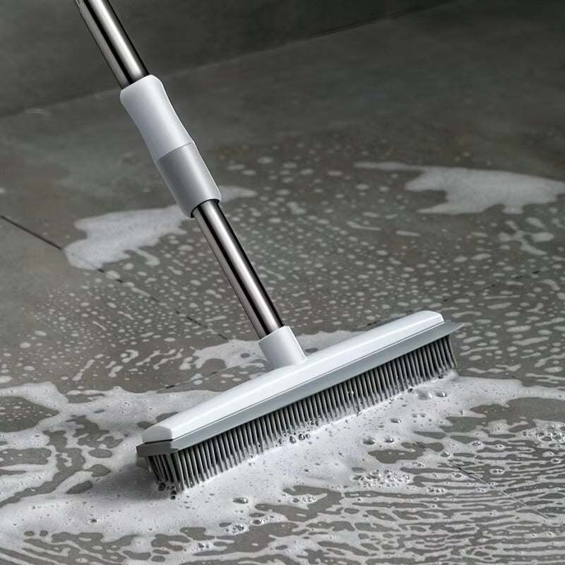 2 in 1 Rubber Broom,Adjustable Stainless Steels Handle,  Brush